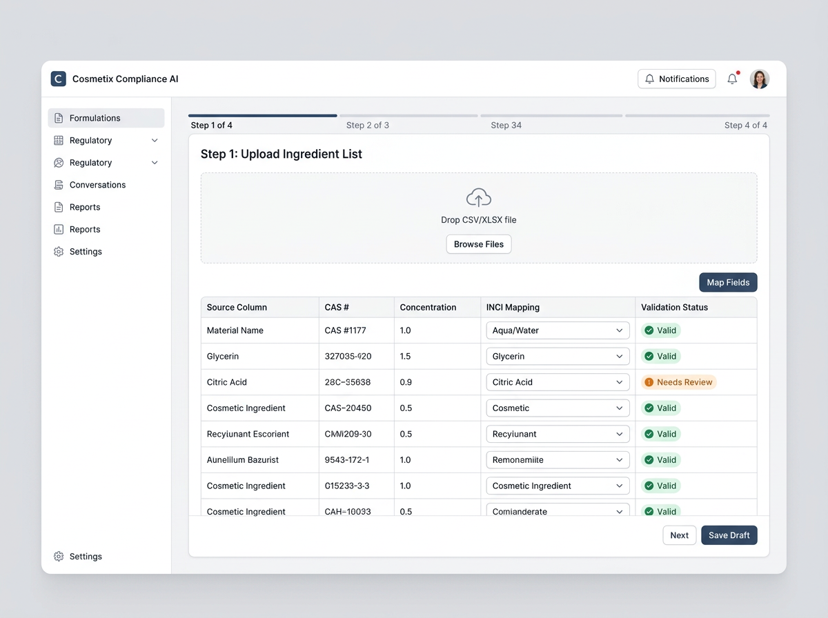 Ingredient upload workflow step